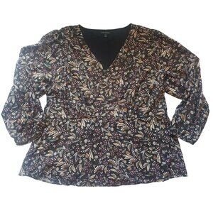 Lane Bryant Womens Floral V-Neck Long Sleeve Blouse Size 24